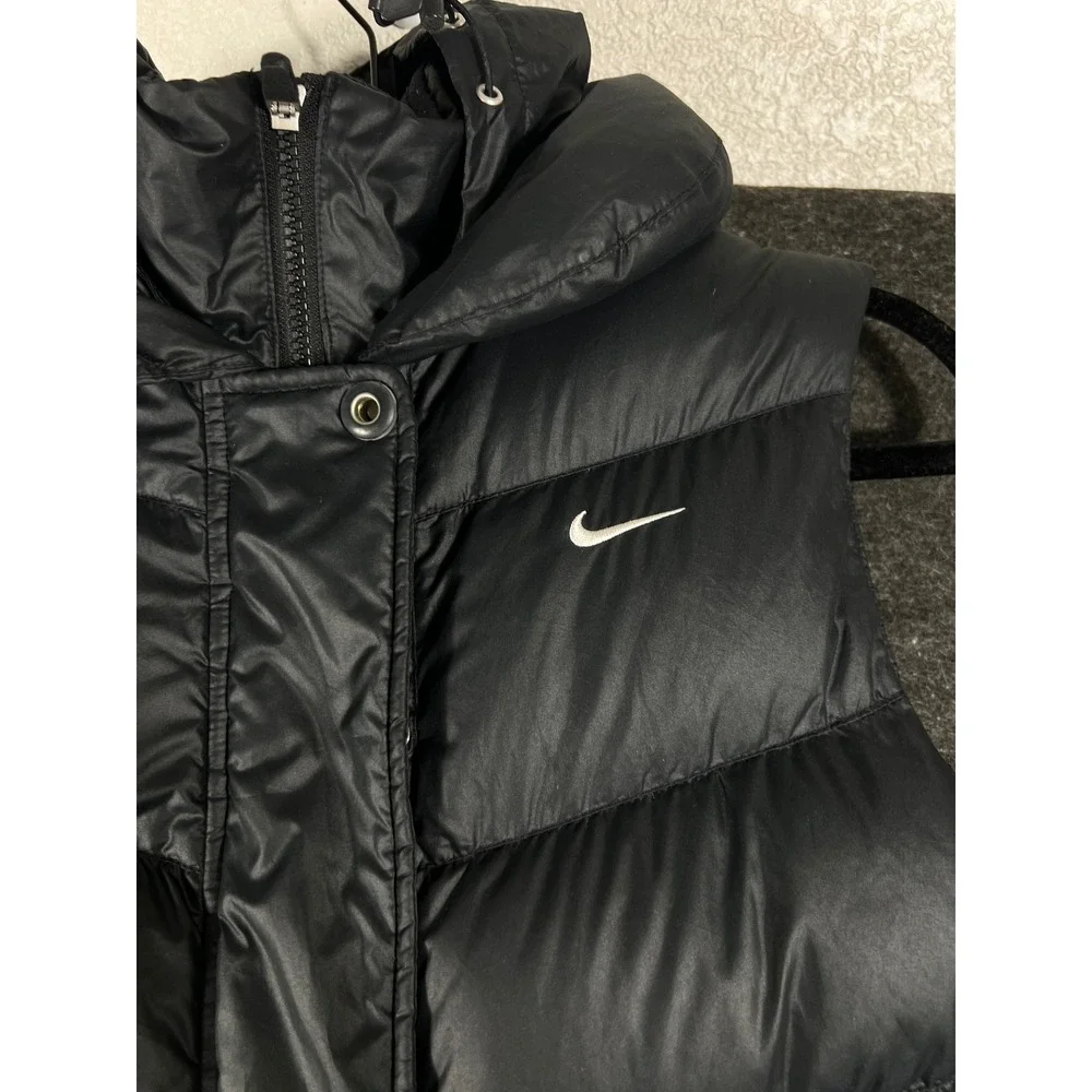 Nike Puffer Vest Womens Medium Black Down Fill Quilted Athletic Hoodie Gorpcore